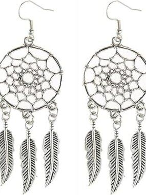 NEW Bohemian Dream Catcher Feather Earrings Bohemian Western Boho Trendy Silver